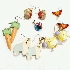 5 pair fun earrings-carrot-butterflies-easteregg-sheepdog-teddy bear-ladybug pin